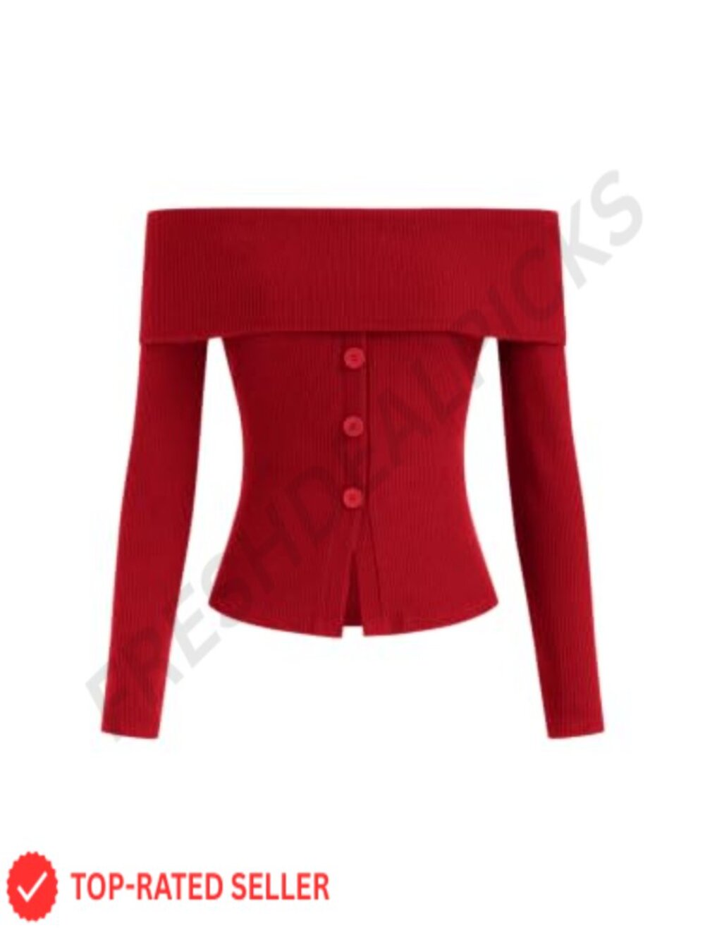 Off Shoulder Ribbed Knit Crop Top Button Down Slim Fit Fall